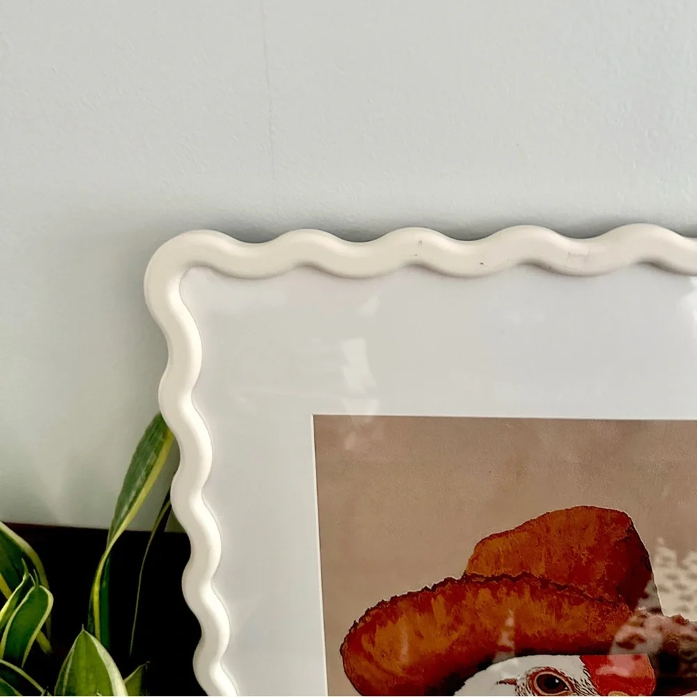 Western Chicken Cowboy Off White Squiggle Framed Wall Art Print Matted 16.5x21”